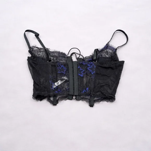 Black Lace Bustier Corset Lingerie Set – Floral Mesh w/ Thong | Size M | New - Picture 4 of 11